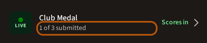 A live event's card in the Events list, marked Live, with the line under its name saying how many of the field's cards are submitted, ringed.