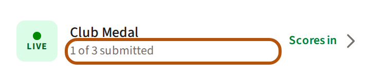 A live event's card in the Events list, marked Live, with the line under its name saying how many of the field's cards are submitted, ringed.