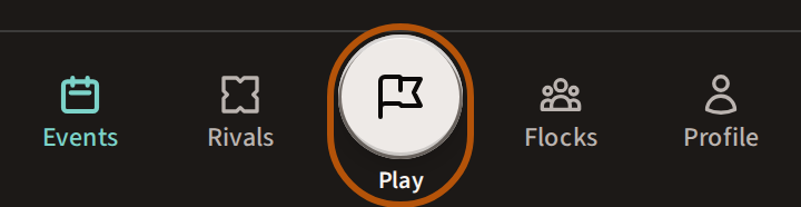 The Play button as one solid circle with a flag on it and no arrow, with Play written under it.