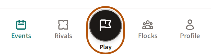 The Play button as one solid circle with a flag on it and no arrow, with Play written under it.