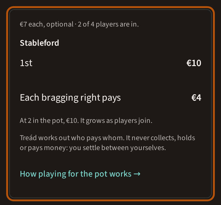The pot in an event's Event Guide: how many players are in and what each place pays at today's field, ringed.