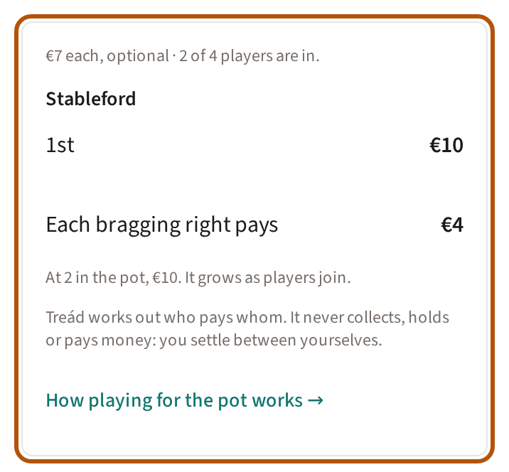 The pot in an event's Event Guide: how many players are in and what each place pays at today's field, ringed.