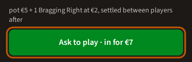 An event's card with a pot that comes with joining: the line saying what the stake is made of, and the button with the amount on it, ringed.