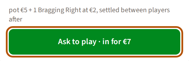 An event's card with a pot that comes with joining: the line saying what the stake is made of, and the button with the amount on it, ringed.