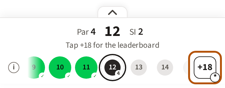 The hole bar at the foot of the scoring screen: the hole, its par and stroke index, a circle per hole, and the score box at its right end, ringed.