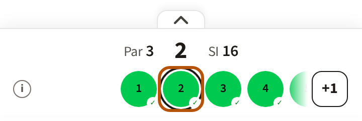 The hole bar after a step: the hole's par and stroke index, and the circle for the new hole ringed in the row of circles.