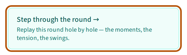 Under a finished round's leaderboard, the Step through the round card, ringed.