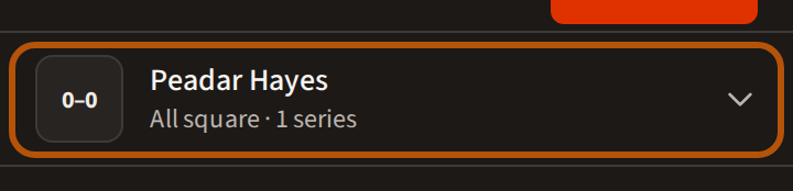 One rivalry in Head to head: the square with the score, your rival's name, and the standing in words with the number of series.