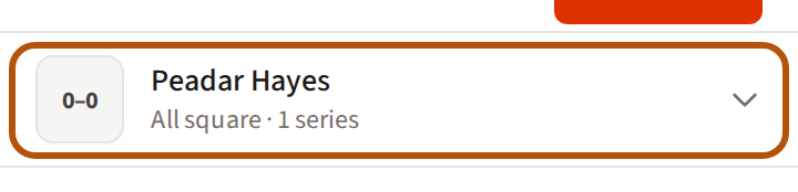 One rivalry in Head to head: the square with the score, your rival's name, and the standing in words with the number of series.