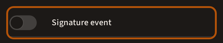 The Signature event switch on an event's Admin Overview, ringed.