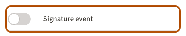 The Signature event switch on an event's Admin Overview, ringed.