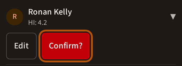 A live event's Admin on Player Setup, Players: a player's row after Remove was pressed once, the button now red and reading Confirm?, ringed.