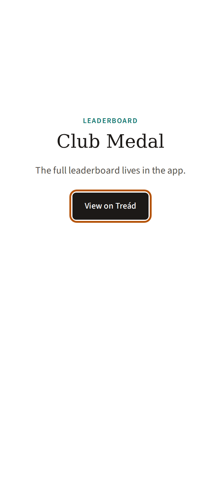 What the link opens for someone not signed in: the word Leaderboard, the event's name, a line saying the full leaderboard lives in the app, and the View on Treád button ringed.