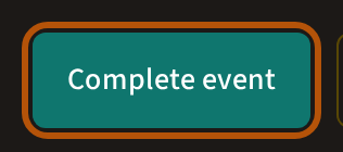 A solo round's Admin, with the Complete event button ringed.
