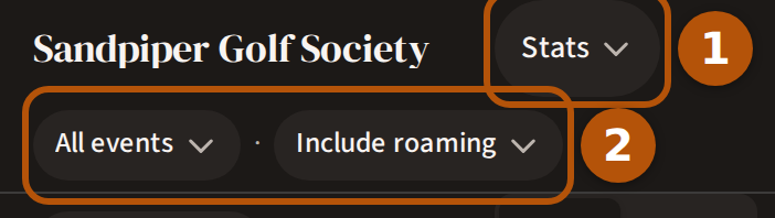 The header on Honours: the picker numbered 1, reading Stats, and the line under it numbered 2, with its two choices of which events count.