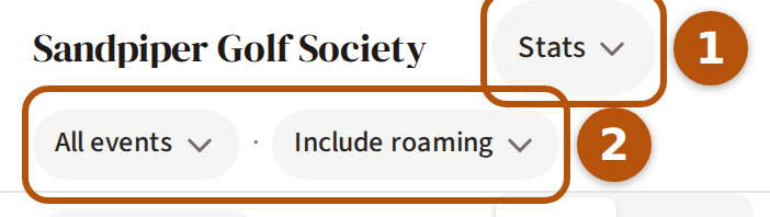 The header on Honours: the picker numbered 1, reading Stats, and the line under it numbered 2, with its two choices of which events count.