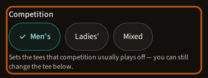 The Competition row with three choices — Men's, Ladies' and Mixed — with Men's selected.